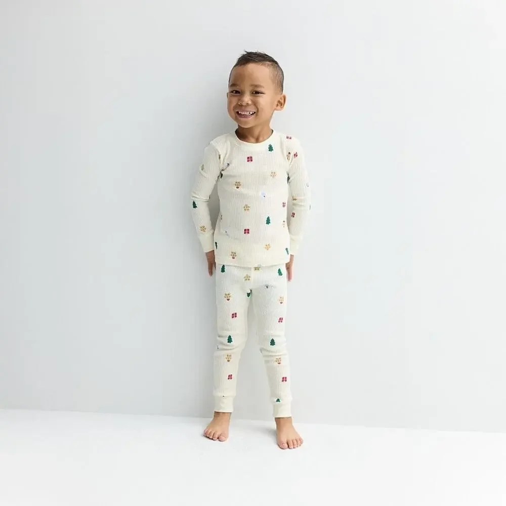 NEW! 2T Carter's Toddler Unisex Christmas Holiday Print 2PC Pajama Set Ivory